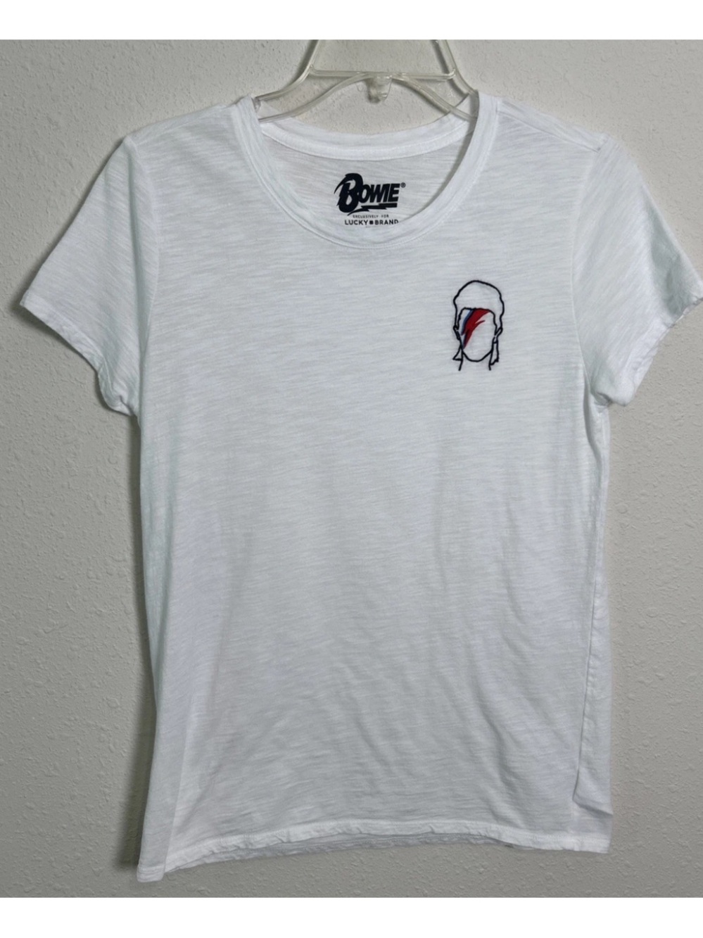David Bowie Lucky Brand 1973 Aladdin Sane Aldbum Cover White T-Shirt Women’s Sm